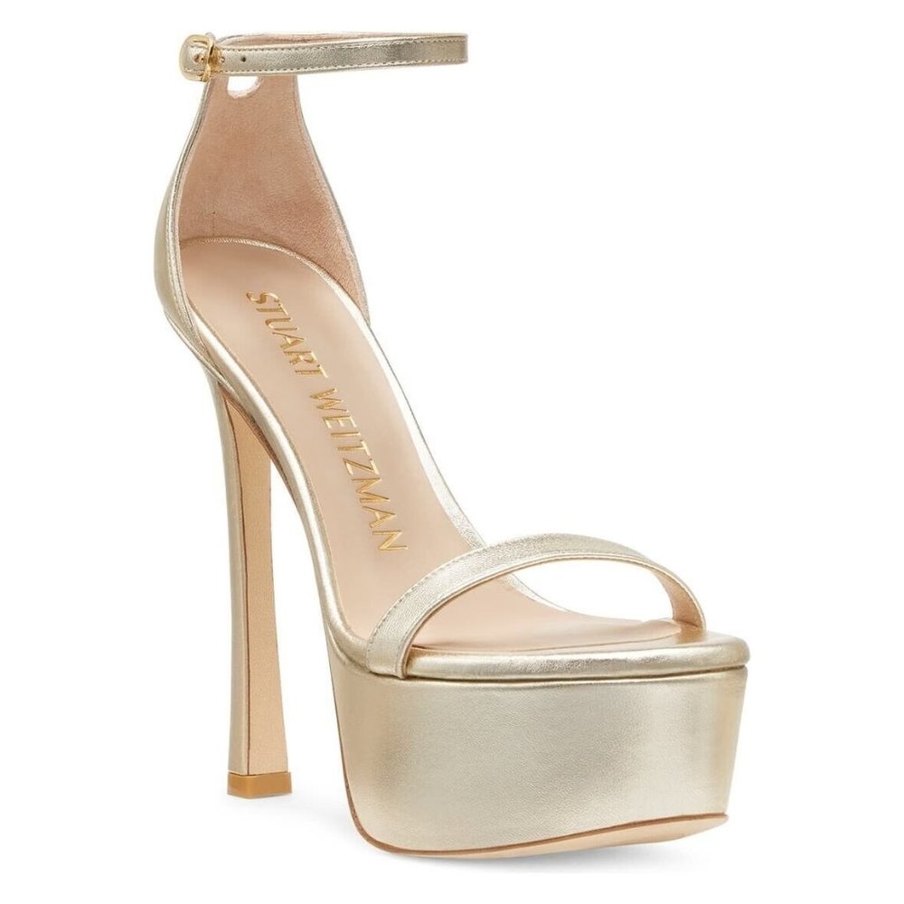 $575 Stuart Weitzman Nudistcurve HOLLYWOOD Platform Sandal LIGHT GOLD 7 (PB14)